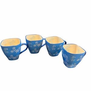Temptations FLORAL LACE LIGHT BLUE Square Mug 12 OZ Tara Set of 4 Coffee Tea